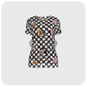 WILD RICH KIDS Disney Women's Checkered Character Top - Black and White
